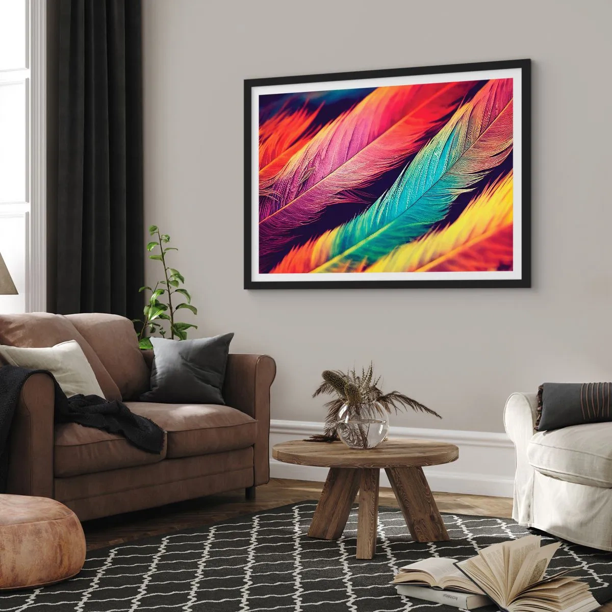 Poster in een zwarte lijst - Gevederde regenboog - 70x50 cm