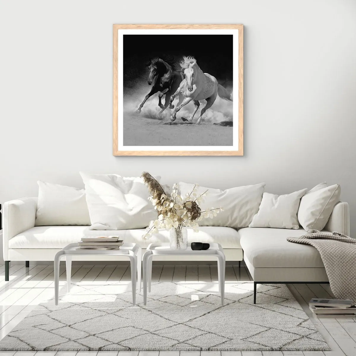Een poster in een licht eiken lijst - Vrijheidsgalop - 40x40 cm