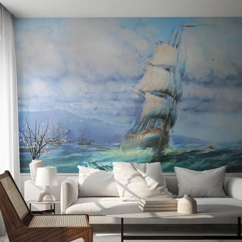 Fotobehang Premium Sand - Goede wind - Zeilschip, Zee, het zeilen - 100x70 cm