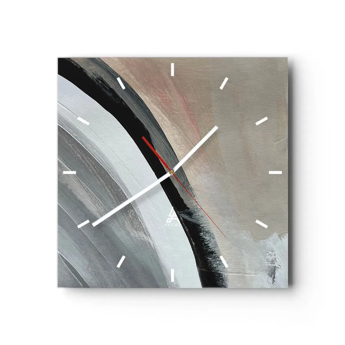 Wandklok - Klok - Compositie: boog van zwart en grijs - 40x40 cm