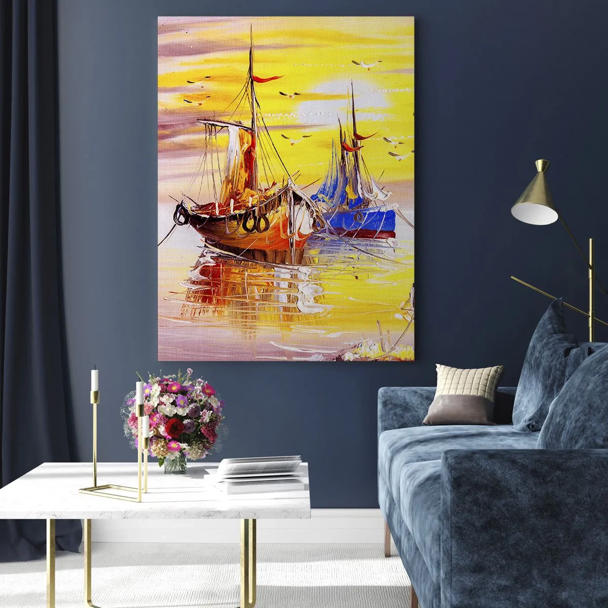 Schilderen op glas - Een welverdiende rust in de haven - 70x100 cm
