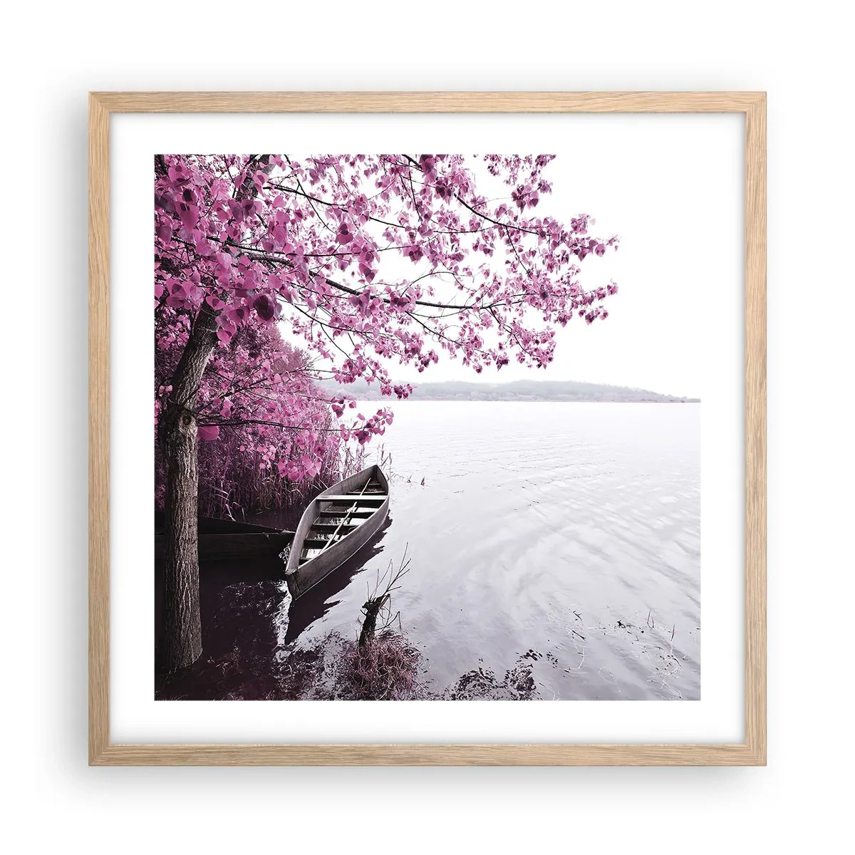 Een poster in een licht eiken lijst - In roze stilte - 50x50 cm