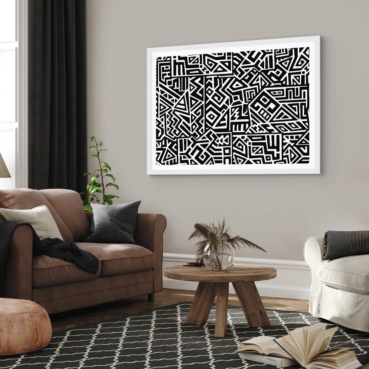 Poster in een witte lijst - Pre-Columbiaanse compositie - 100x70 cm