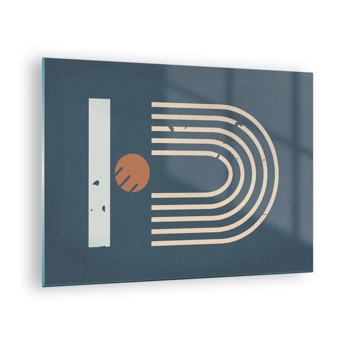 Schilderen op glas - Geometrische retrocompositie op een donkere achtergrond - 70x50cm - Geometrie op de granaatappel - Moderne wanddecoratie voor woonkamer en slaapkamer ARTTOR