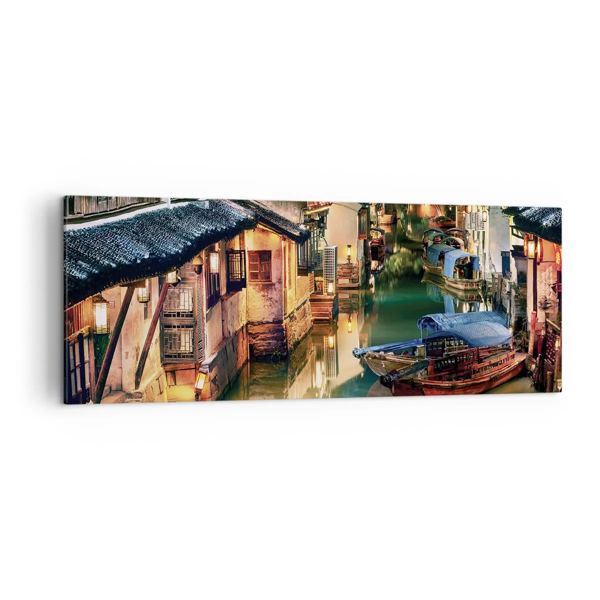 Schilderen op canvas - Een avond op een Chinese straat - 140x50 cm
