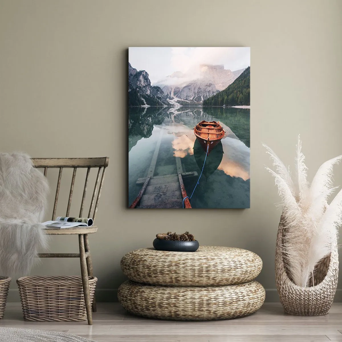 Schilderen op canvas - Vreedzame slaap van de bergen - 70x100 cm