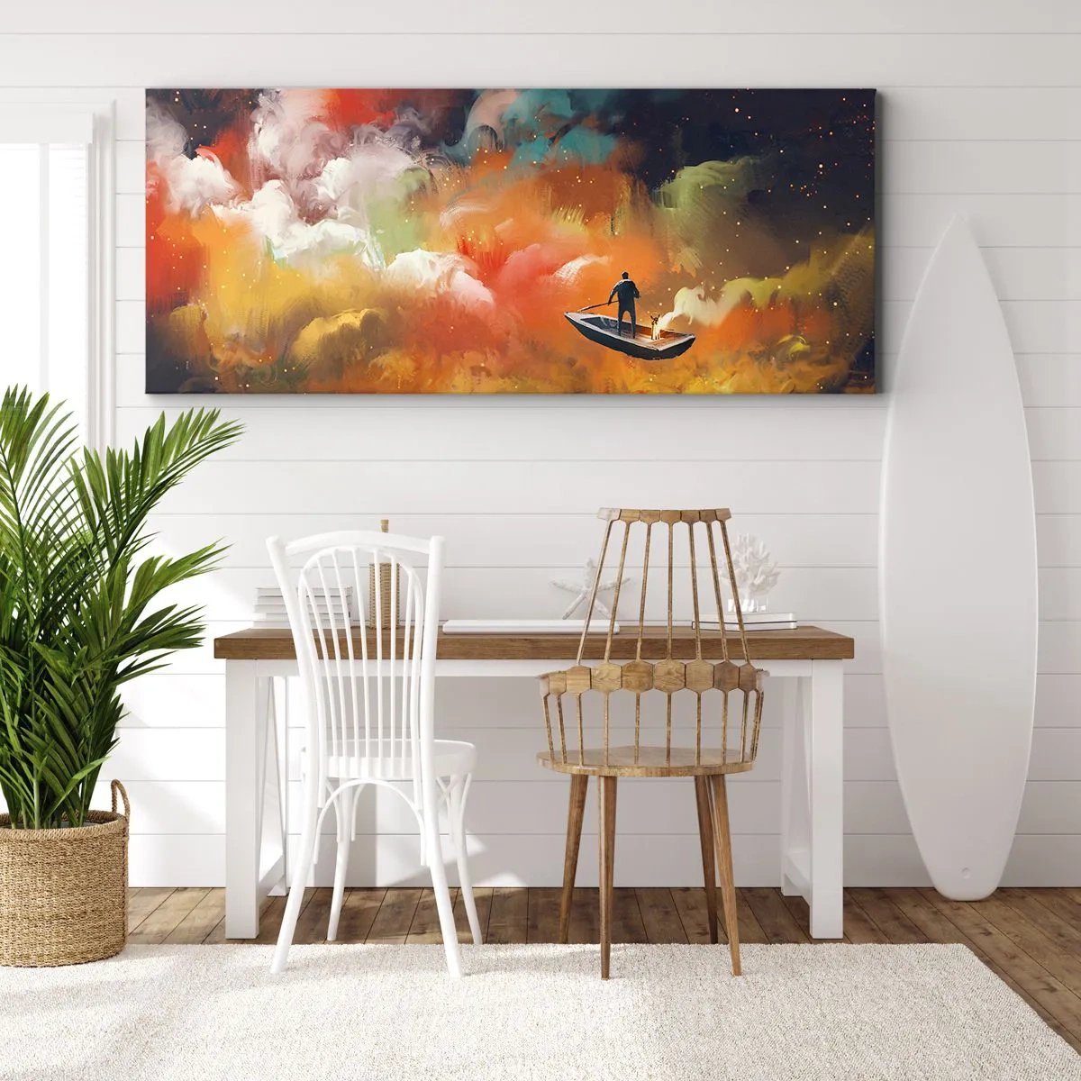 Schilderen op canvas - Met de boot door de sterrenstelsel - 120x50 cm
