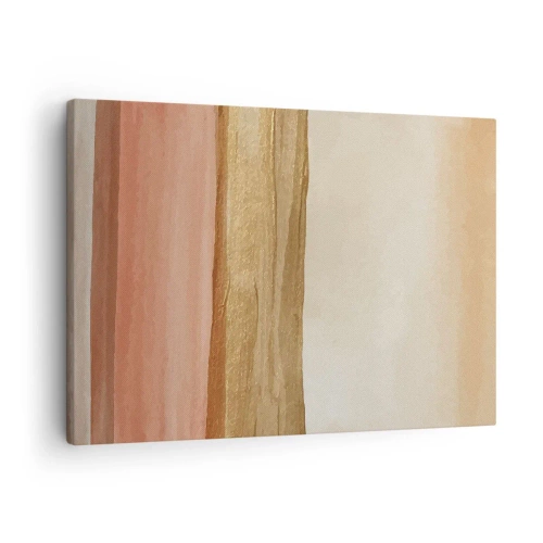 Schilderen op canvas - Abstracte strepen in tinten beige, goud en roze op canvas - 70x50cm - Verticale compositie - Moderne wanddecoratie voor woonkamer en slaapkamer ARTTOR