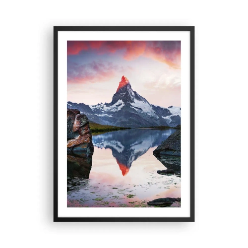 Poster in een zwarte lijst - Een berg weerspiegeld in een meer bij zonsondergang - 50x70cm - Het hart van de bergen is heet - Moderne wanddecoratie voor woonkamer en slaapkamer ARTTOR