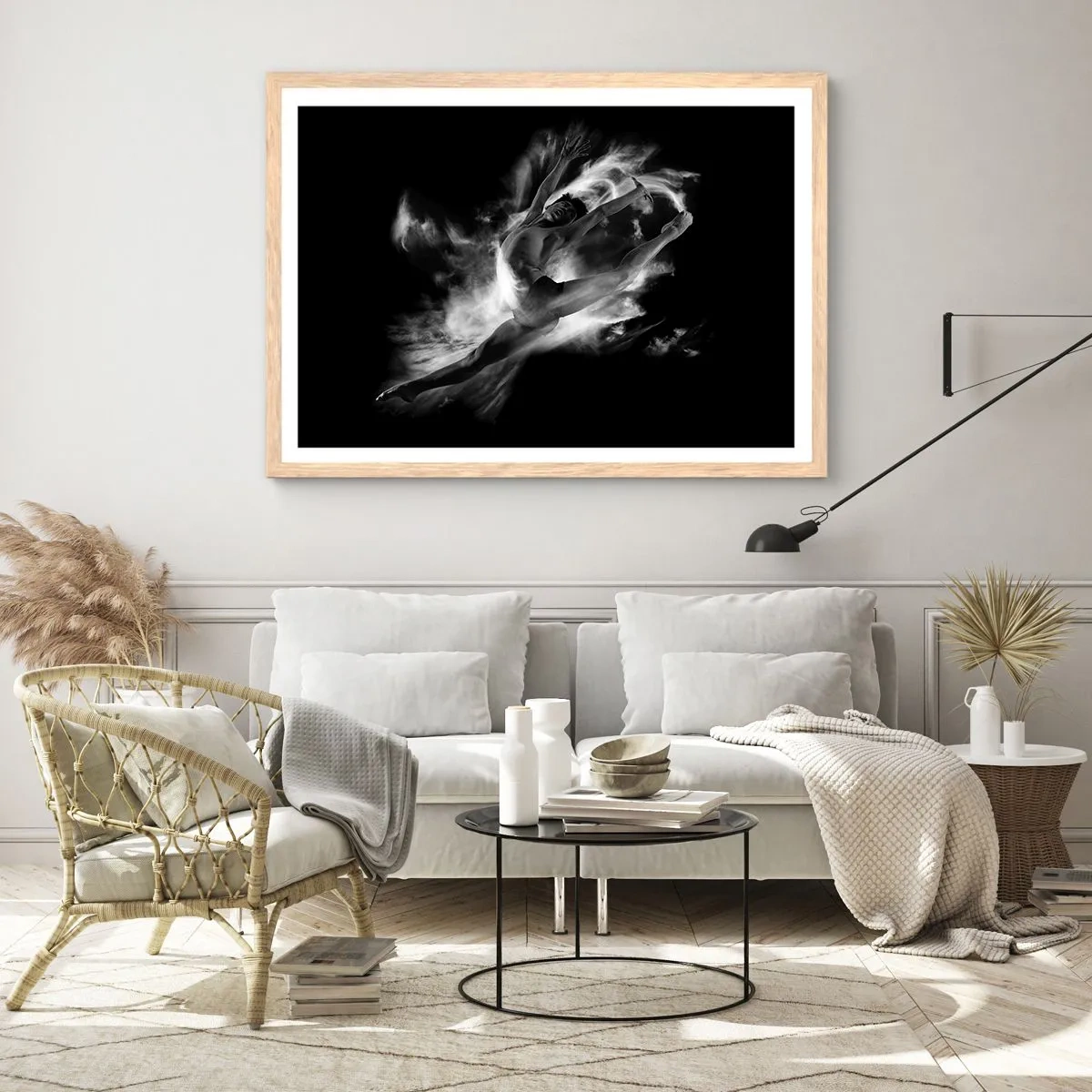 Een poster in een licht eiken lijst - Vast tijdens de vlucht - 100x70 cm