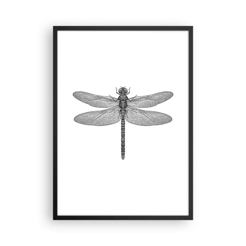 Poster in een zwarte lijst - Zwart-witillustratie van een libel op een witte achtergrond - 50x70cm - Precisie van de natuur - Moderne wanddecoratie voor woonkamer en slaapkamer ARTTOR
