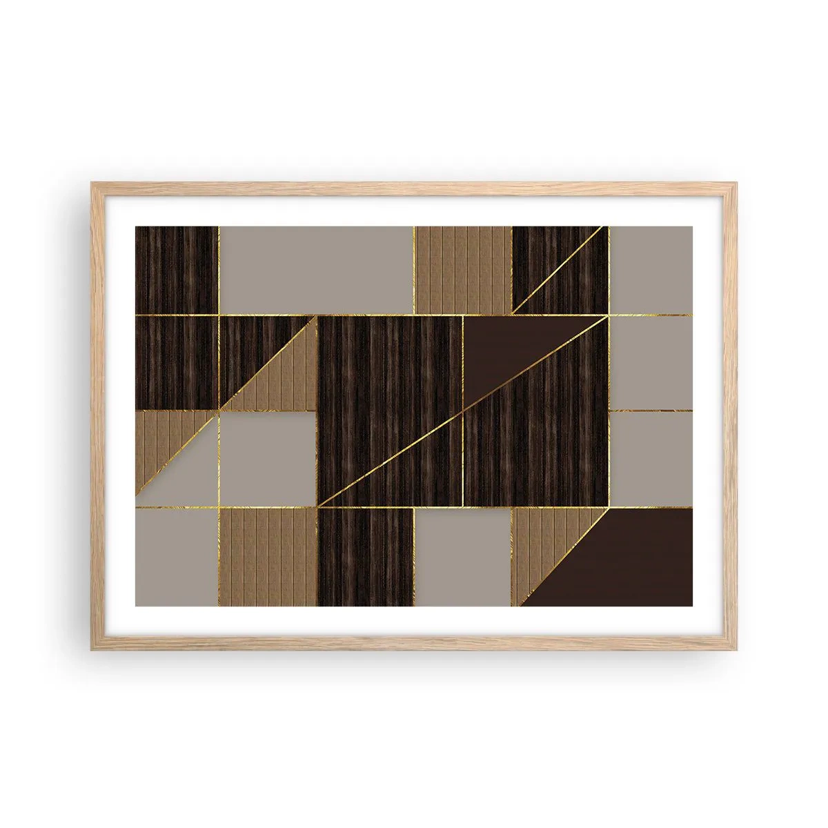 Een poster in een licht eiken lijst - Een mozaïek van bruin en goud - 70x50 cm