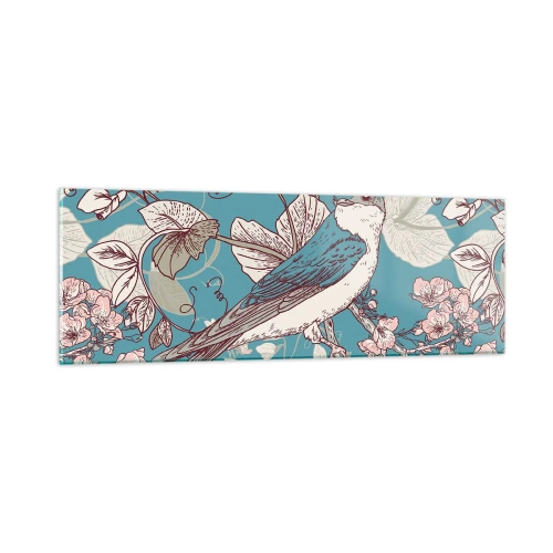 Schilderen op glas - In witte abeel met het zingen van de nachtegaal - 90x30 cm