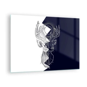 Schilderen op glas - Geometrische tekening van een hert op een zwart-witte achtergrond - 70x50cm - De strijd en de eenheid van tegenstellingen - Moderne wanddecoratie voor woonkamer en slaapkamer ARTTOR