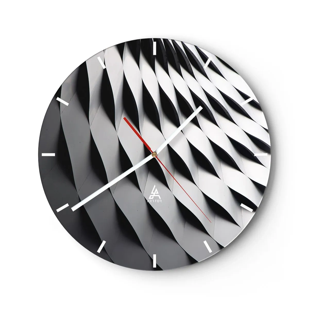 Wandklok - Klok - Zwart-wit golvend architectonisch structuurpatroon - 30x30cm - Aan de oppervlakte van de golven - Moderne wanddecoratie voor woonkamer, keuken en slaapkamer ARTTOR