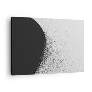 Schilderen op canvas - Abstract patroon met zwarte deeltjes op een lichte achtergrond - 70x50cm - Beweging van moleculen - Moderne wanddecoratie voor woonkamer en slaapkamer ARTTOR