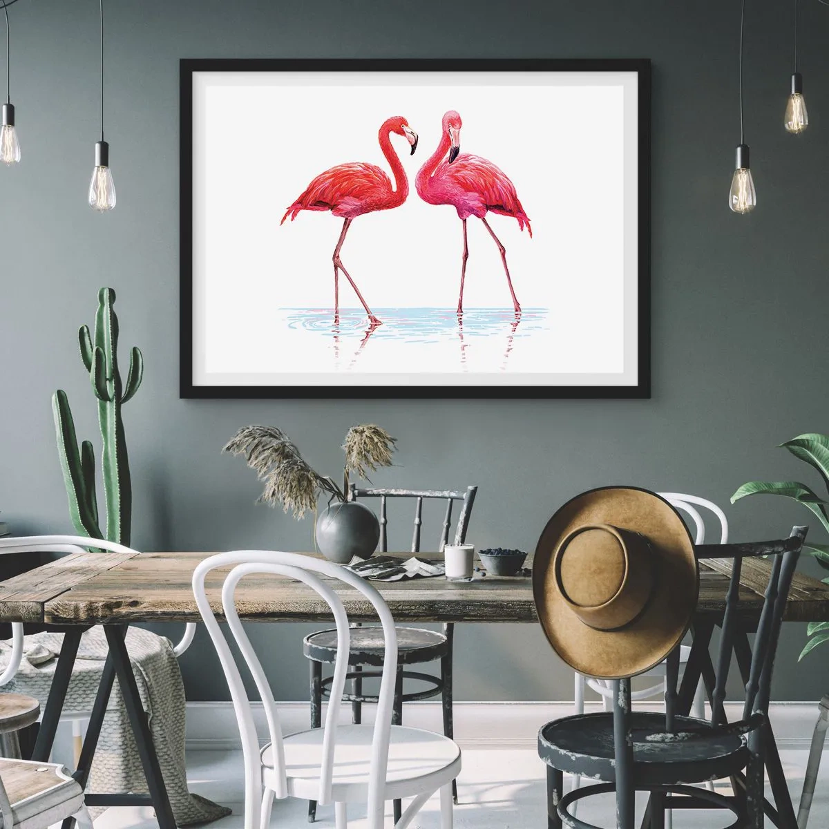 Poster in een zwarte lijst - Roze randez-vous - 91x61 cm