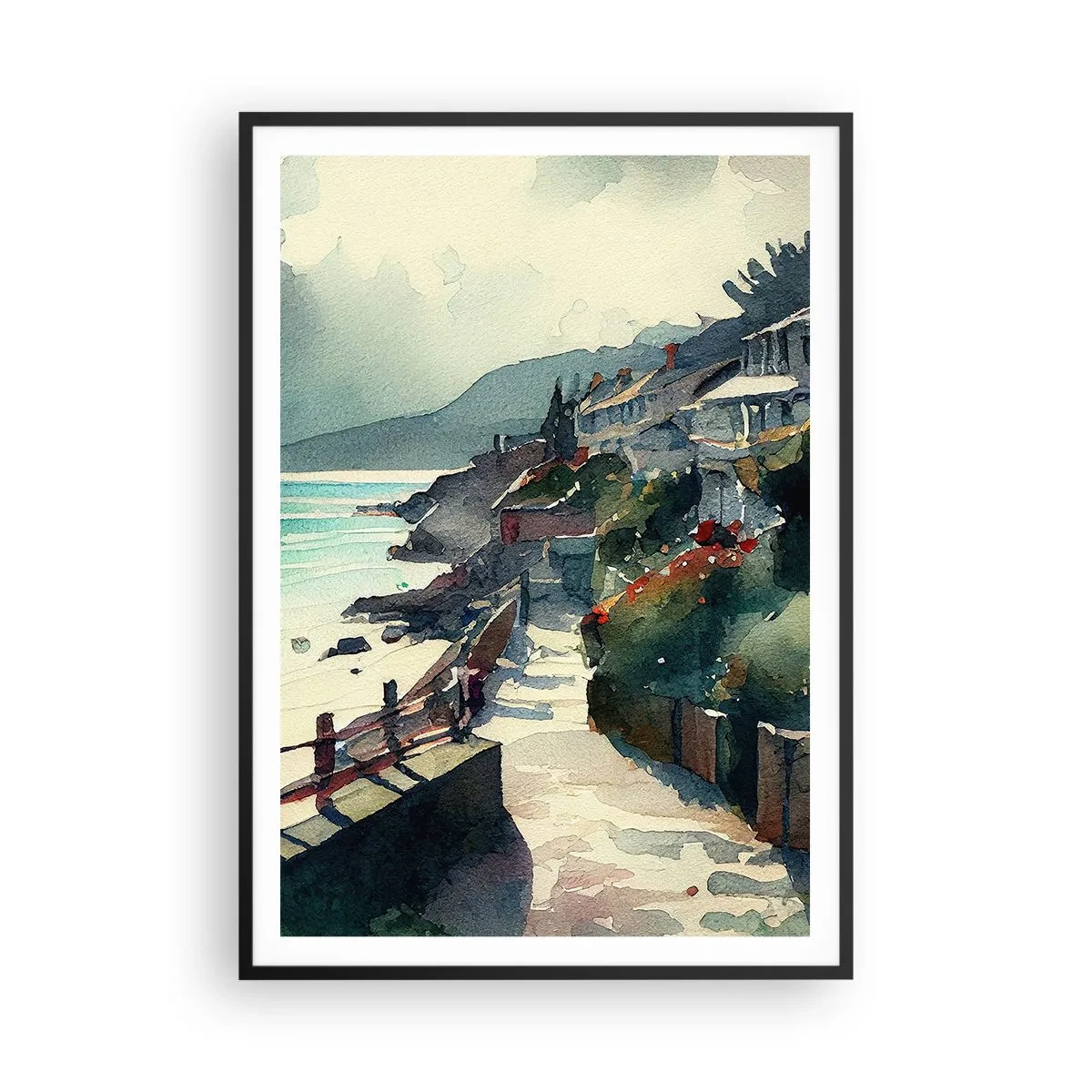 Poster in een zwarte lijst - Mediterrane stad - 70x100 cm