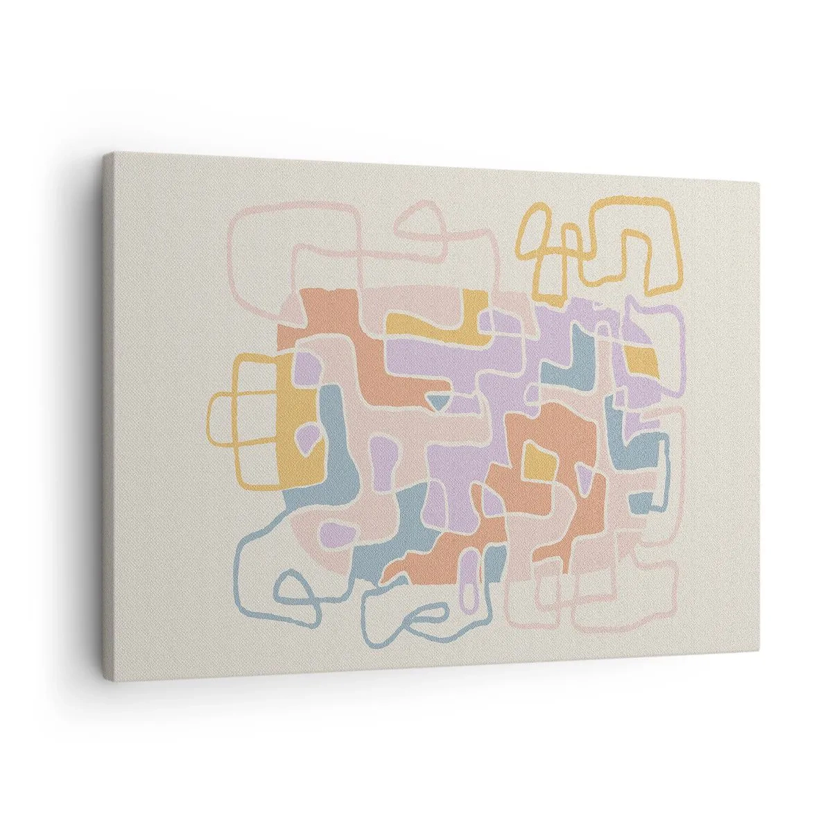 Schilderen op canvas - Pastelkleurige abstracte lijnen die geometrische patronen creëren - 70x50cm - Labyrint – een vreugdevol avontuur - Moderne wanddecoratie voor woonkamer en slaapkamer ARTTOR