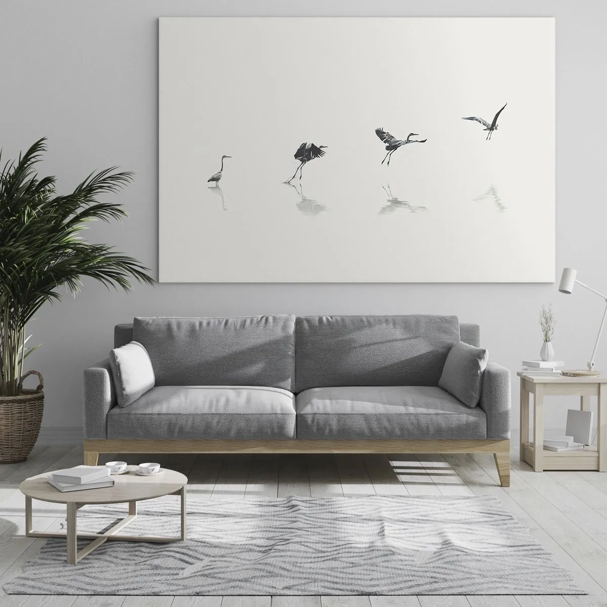 Schilderen op glas - Silhouetten van vier vogels die over het water bewegen - 70x50cm - Vier eenvoudige stappen - Moderne wanddecoratie voor woonkamer en slaapkamer ARTTOR