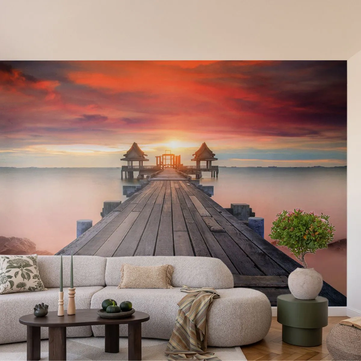 Fotobehang Premium Canvas - West in het Oosten - Landschap, Houten pier, Zee - 200x140 cm