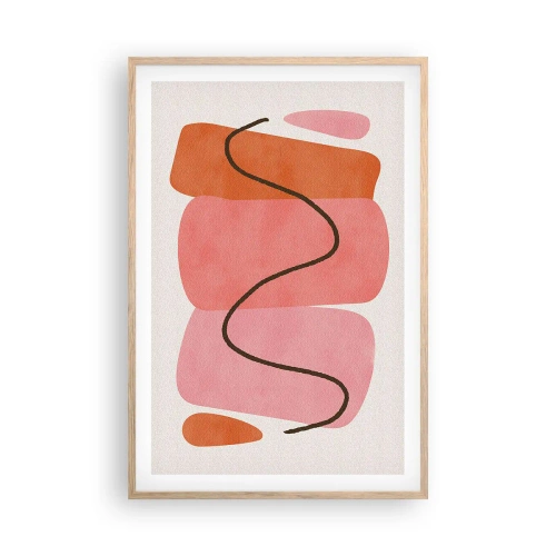 Een poster in een licht eiken lijst - zachte beweging van vormen - 61x91 cm