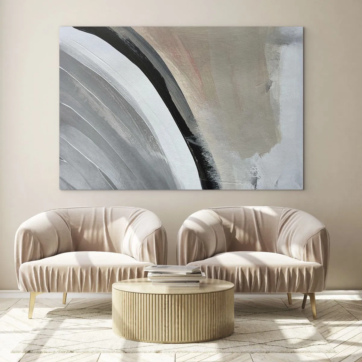 Schilderen op glas - Compositie: boog van zwart en grijs - 120x80 cm