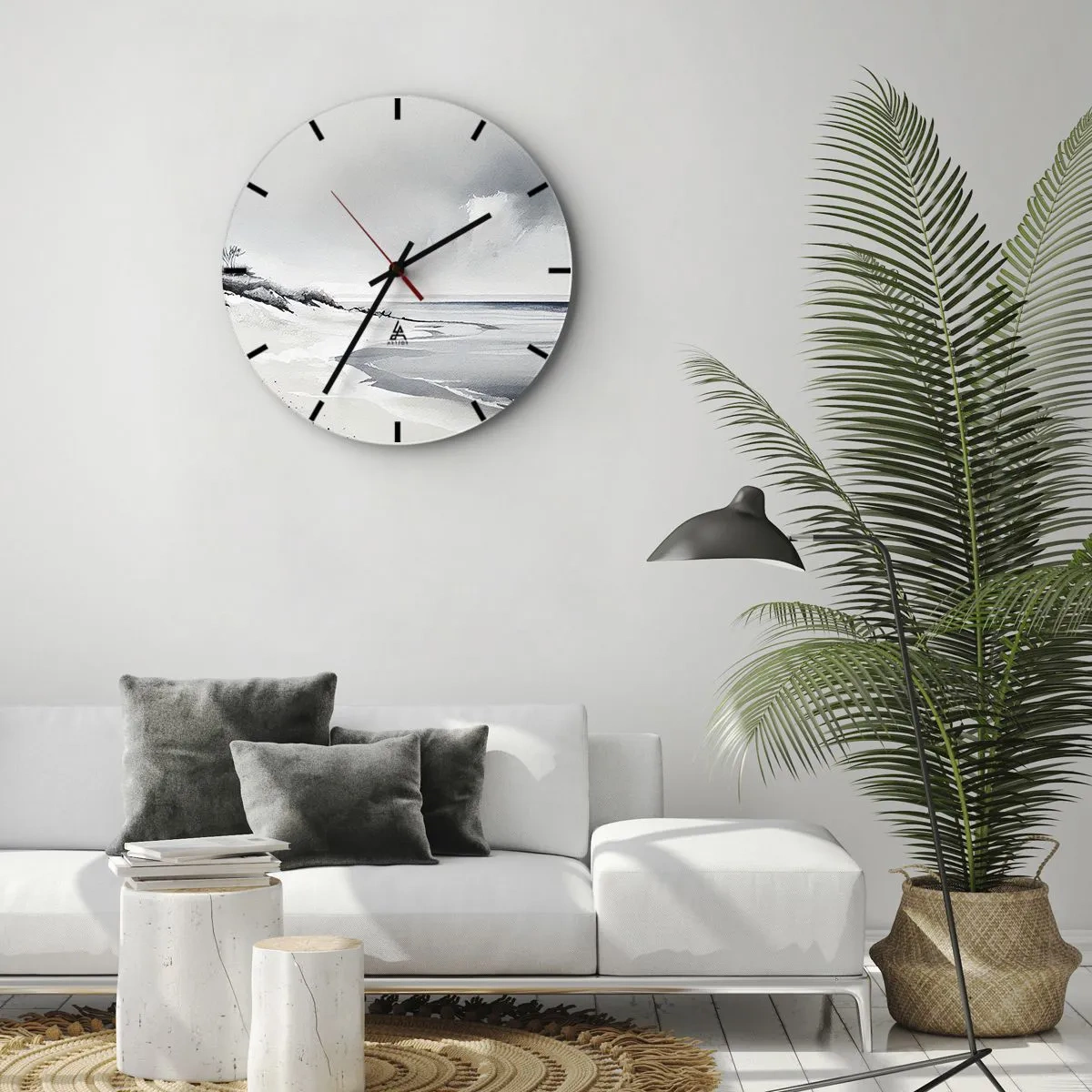 Wandklok - Klok - Een minimalistisch strandlandschap met duinen en een bewolkte lucht. - 30x30cm - Voor altijd samen - Moderne wanddecoratie voor woonkamer, keuken en slaapkamer ARTTOR