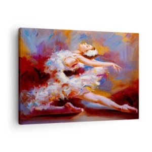Schilderen op canvas - Een ballerina in een dynamische pose tussen pastelkleuren. - 70x50cm - Zwaan gratie - Moderne wanddecoratie voor woonkamer en slaapkamer ARTTOR