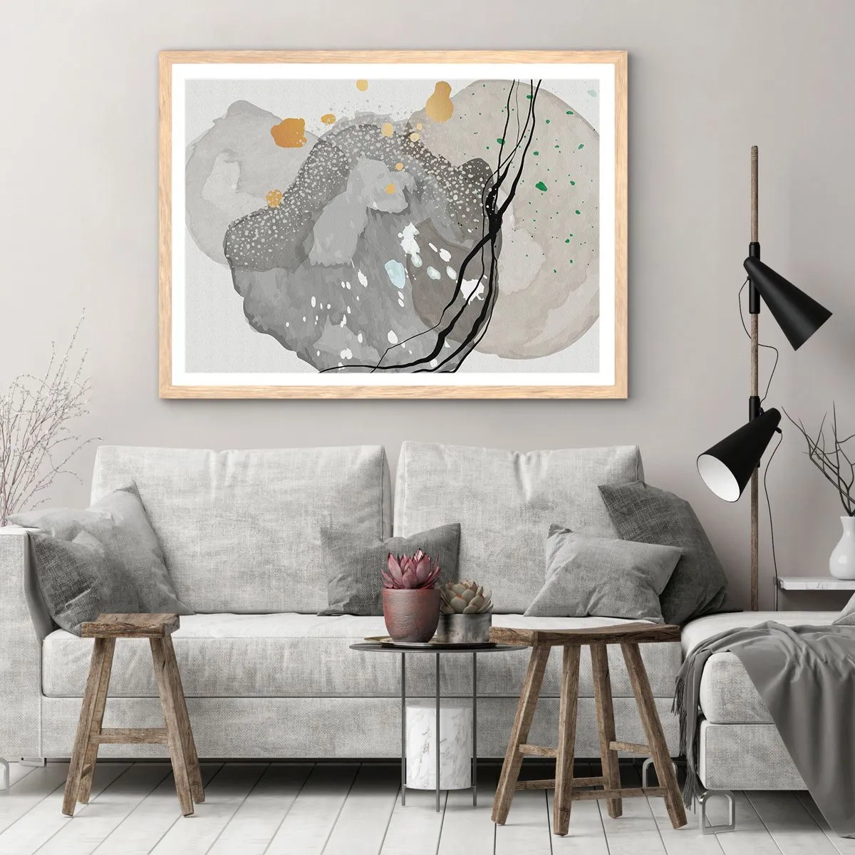 Een poster in een licht eiken lijst - Organische compositie - 100x70 cm