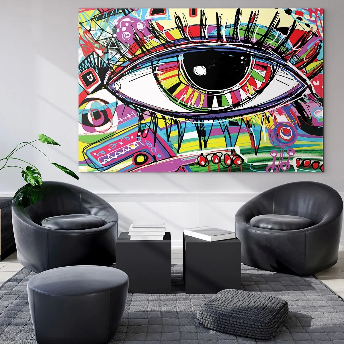 Schilderen op glas - Kleurrijk oog in abstracte stijl - 70x50cm - Kleurrijk oog - kleurrijke ziel - Moderne wanddecoratie voor woonkamer en slaapkamer ARTTOR