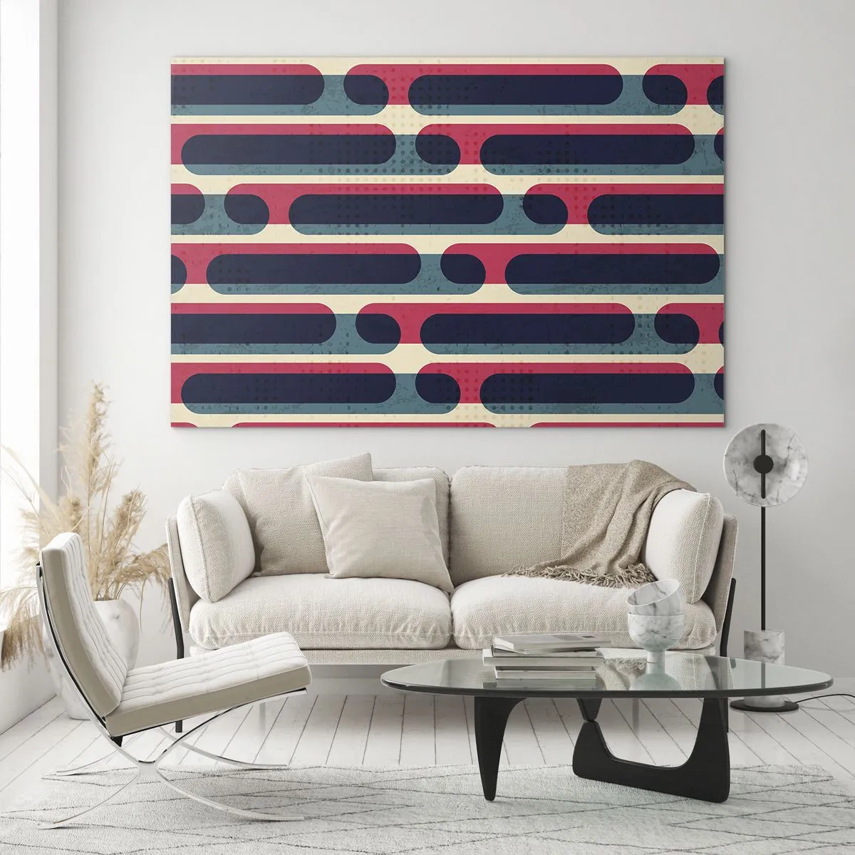 Schilderen op glas - Abstracte retrolijnen - 70x50cm - In de diepte en vooruit - Moderne wanddecoratie voor woonkamer en slaapkamer ARTTOR