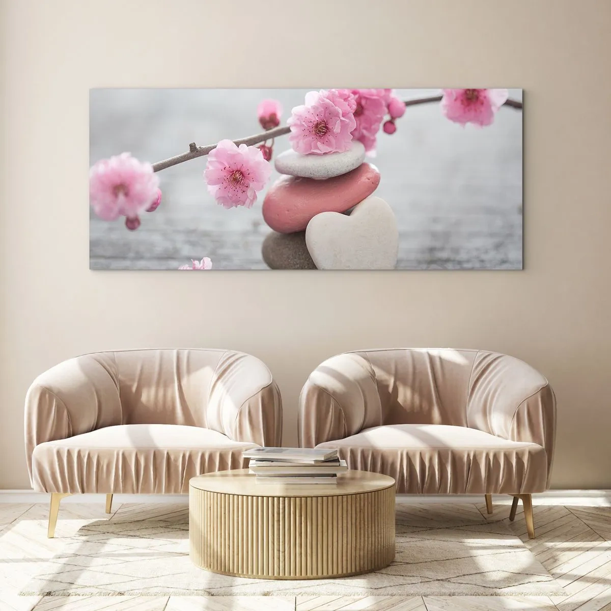 Schilderen op glas - Gelukzaligheid met een kersenbloesem - 100x40 cm