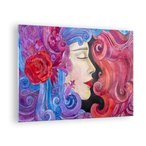 Schilderen op glas - Kleurrijk portret van een vrouw in Art Nouveau-stijl met rijke versieringen - 70x50cm - De Art Nouveau leeft nog - Moderne wanddecoratie voor woonkamer en slaapkamer ARTTOR