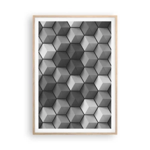 Een poster in een licht eiken lijst - Kubistische puzzel - 70x100 cm