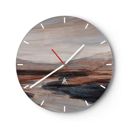 Wandklok - Klok - Een bruingrijze vallei met bergen op de achtergrond in een schilderachtige stijl - 30x30cm - Een rustige vallei - Moderne wanddecoratie voor woonkamer, keuken en slaapkamer ARTTOR