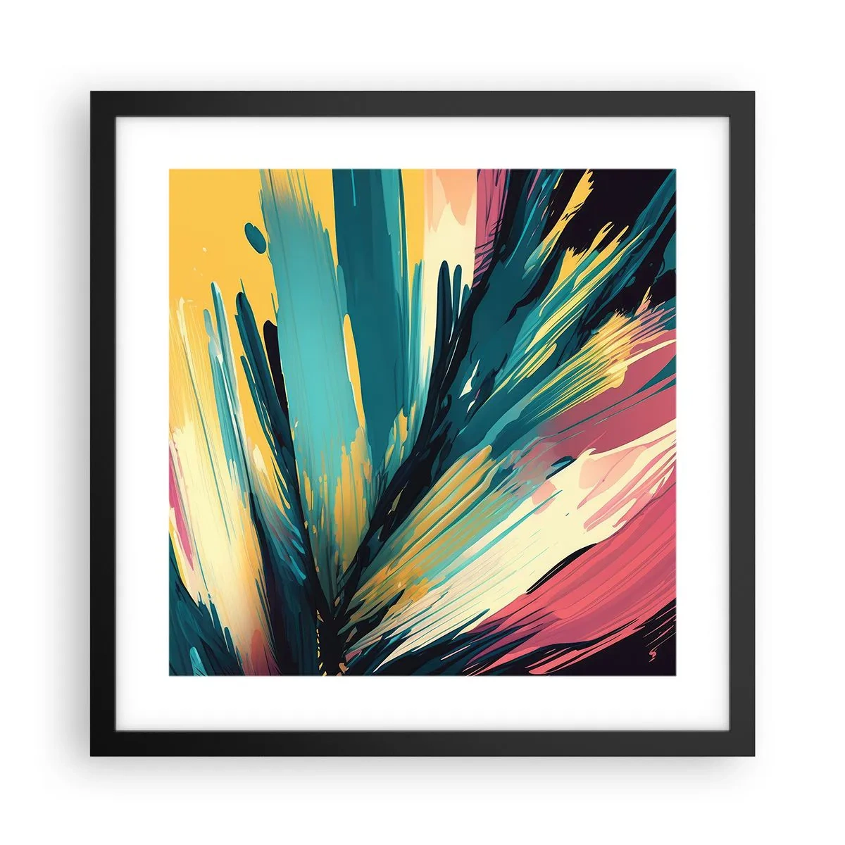 Poster in een zwarte lijst - Compositie – een explosie van vreugde - 40x40 cm