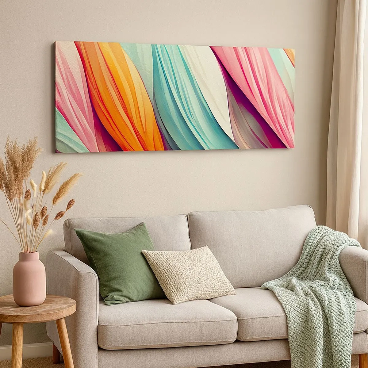 Schilderen op canvas - Regenboog geweven - 100x40 cm