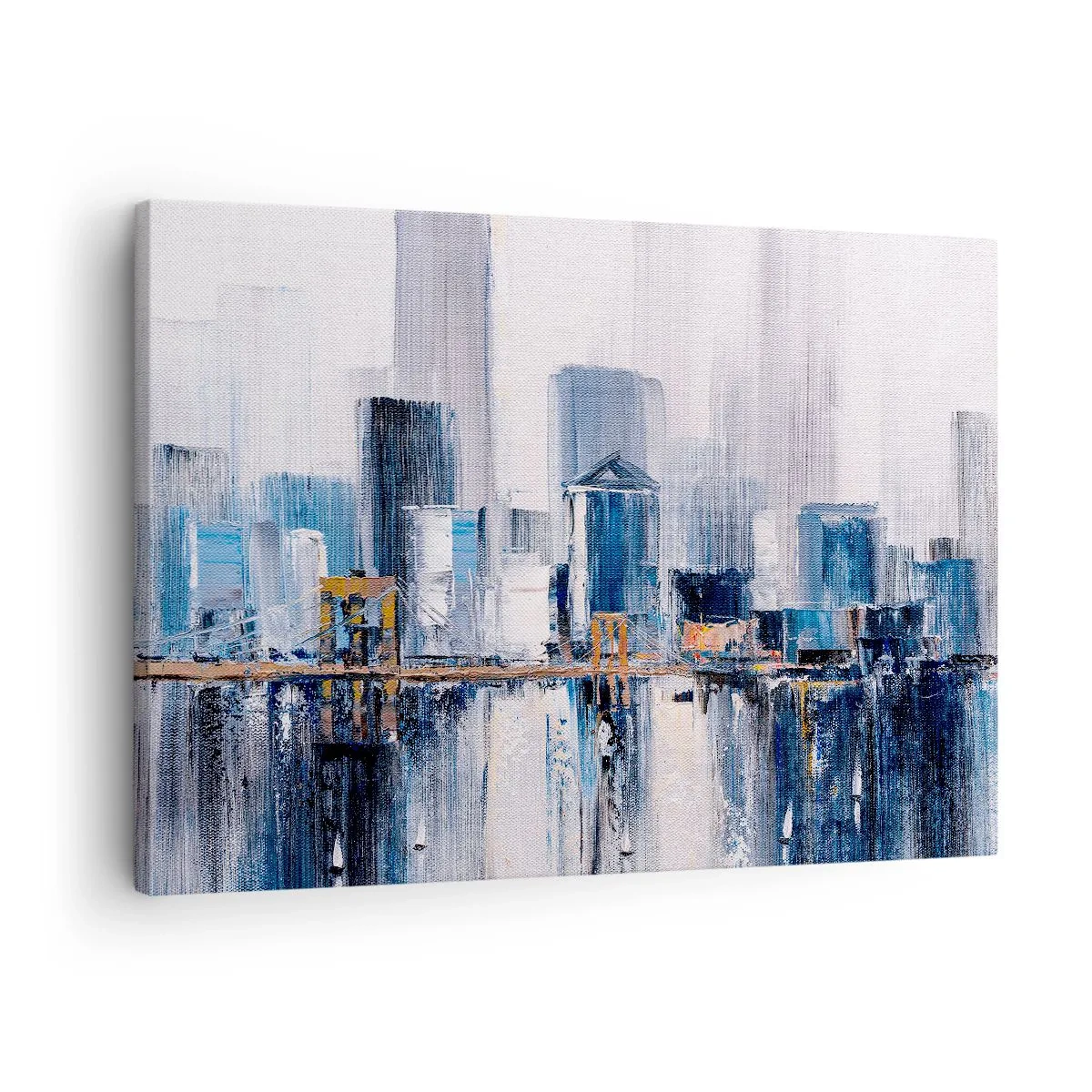 Schilderen op canvas - Abstract stadsgezicht met tinten blauw en geel - 70x50cm - New Yorkse impressie - Moderne wanddecoratie voor woonkamer en slaapkamer ARTTOR