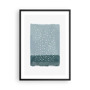 Poster in een zwarte lijst - Een abstracte compositie met witte stippen op een blauwe achtergrond. - 50x70cm - Gegroeid op blauw - Moderne wanddecoratie voor woonkamer en slaapkamer ARTTOR