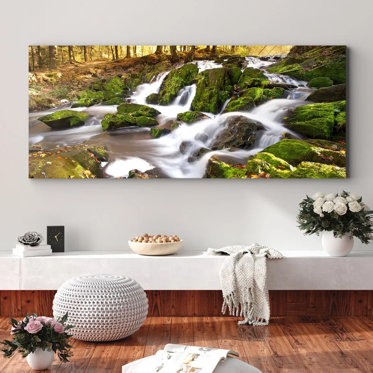 Schilderen op canvas - Snel door het herfstbos - 100x40 cm