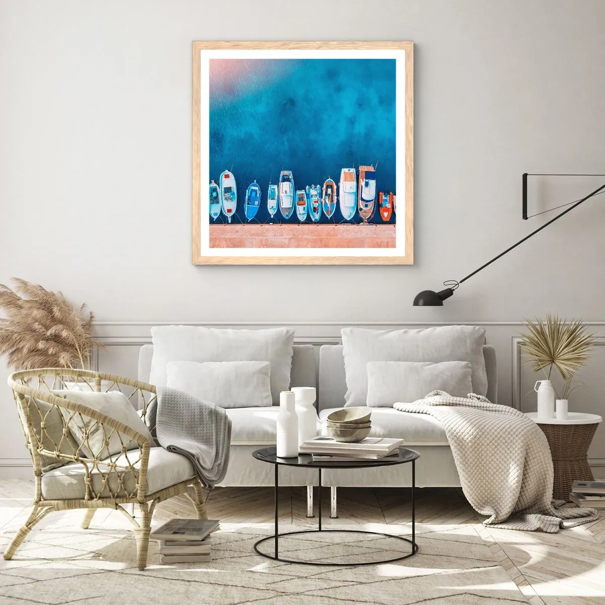 Een poster in een licht eiken lijst - In één rij - 60x60 cm