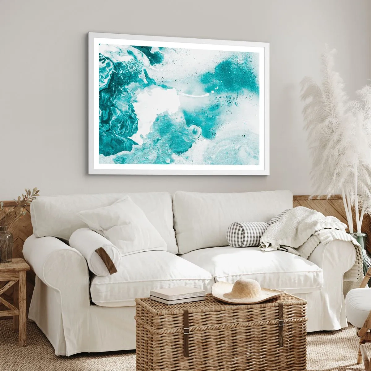 Poster in een witte lijst - Moerast van blauw - 100x70 cm