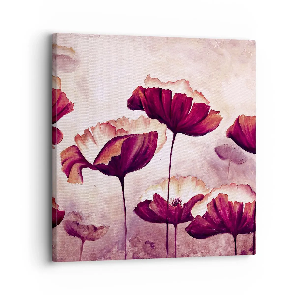 Schilderen op canvas - Rood en wit bloemblad - 30x30 cm