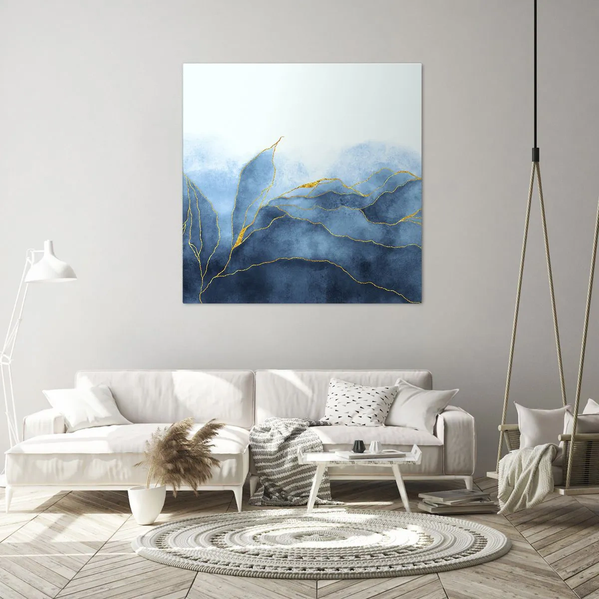 Schilderen op canvas - Blauw in goud - 70x70 cm