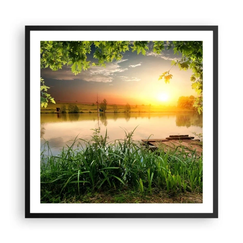 Poster in een zwarte lijst - Landschap in een groen kader - 60x60 cm