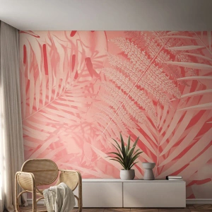 Fotobehang op maat Premium Sand - Roze concept - Abstractie, Palmblad, Grafisch