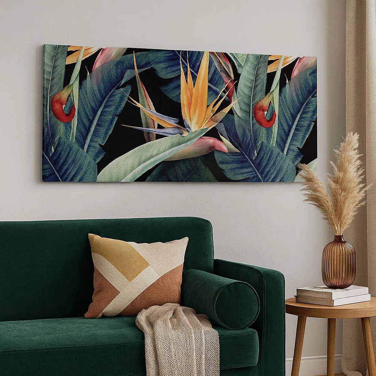Schilderen op canvas - Vlammende bloemen van de tropen - 100x40 cm