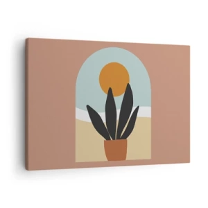 Schilderen op canvas - Een zwarte plant in een pot tegen de zon - 70x50cm - Kleine geneugten - Moderne wanddecoratie voor woonkamer en slaapkamer ARTTOR