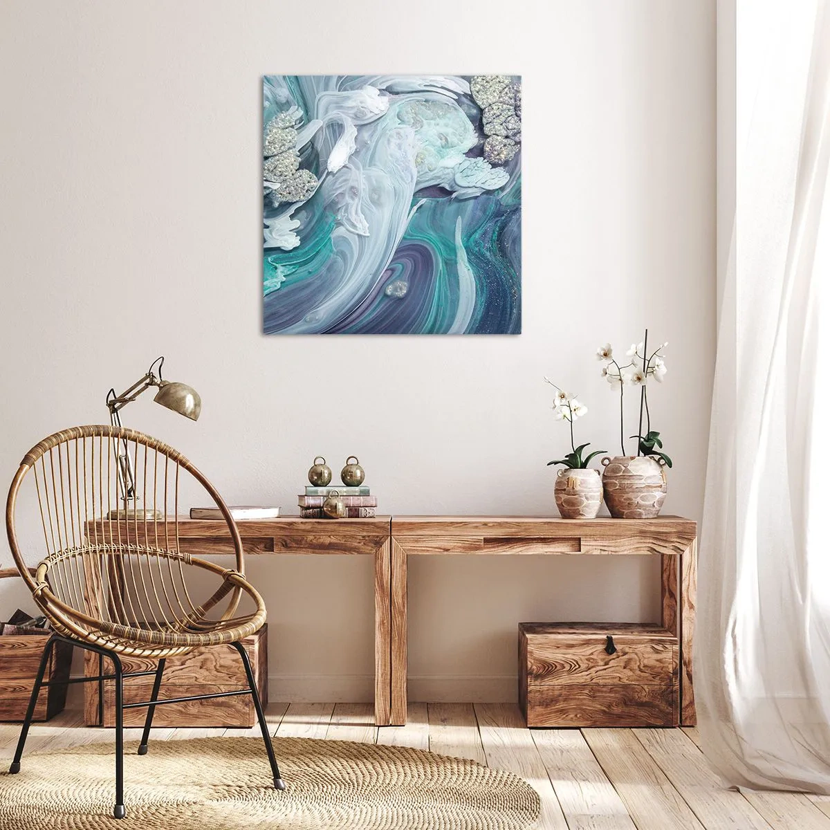 Schilderen op canvas - Stromingen van hemelsblauw - 30x30 cm